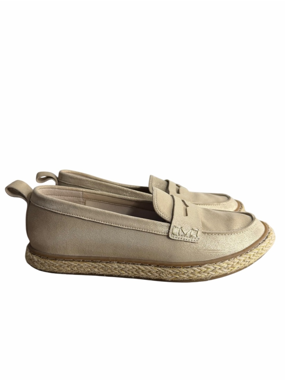 Vionic Espadrille Penny Loafer Flats size 8M Gold Shimmer Comfort Casual Shoes